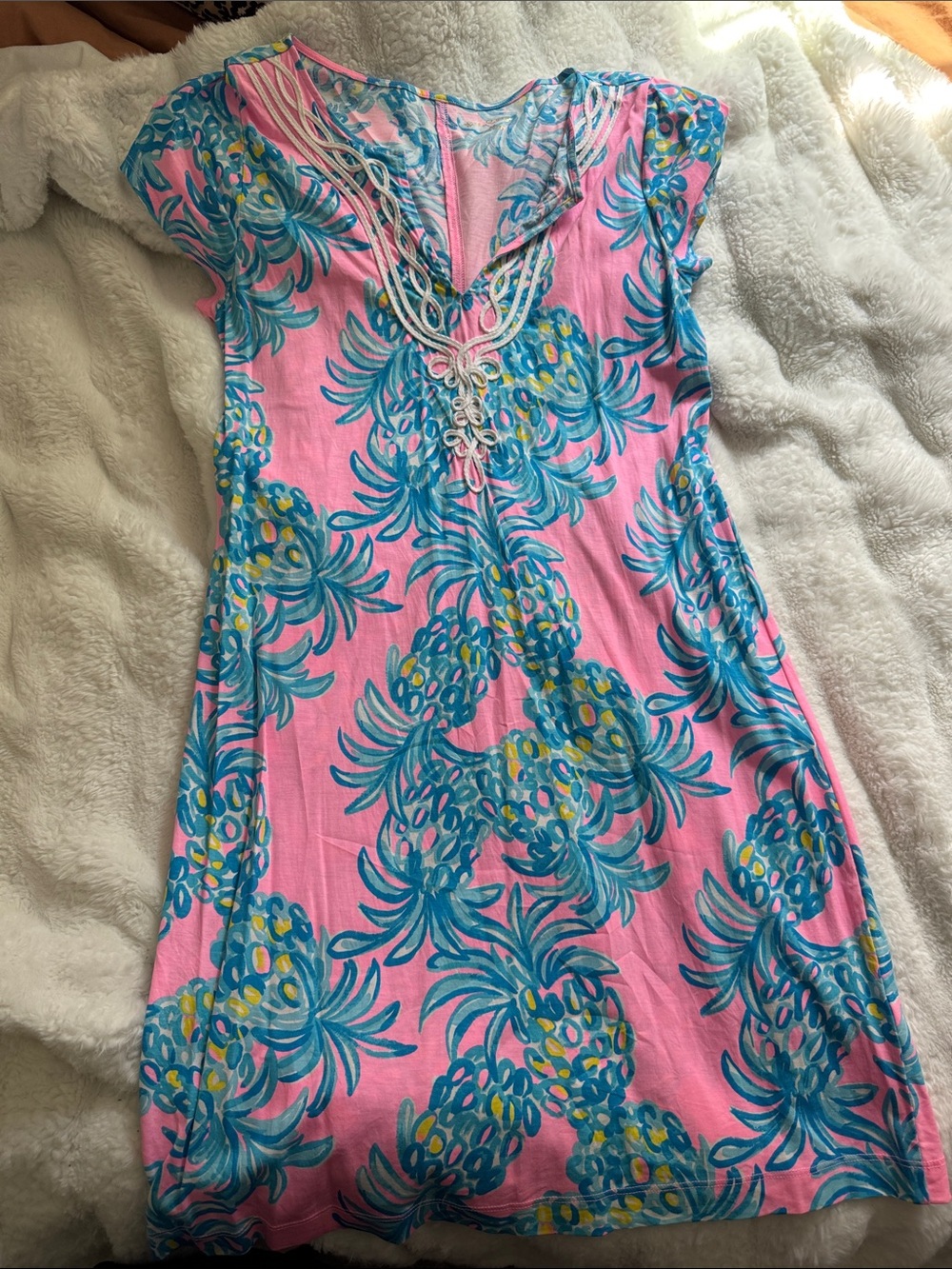 Lilly Pulitzer Pink Tropical Print Mini Dress with Blue-Green Palms